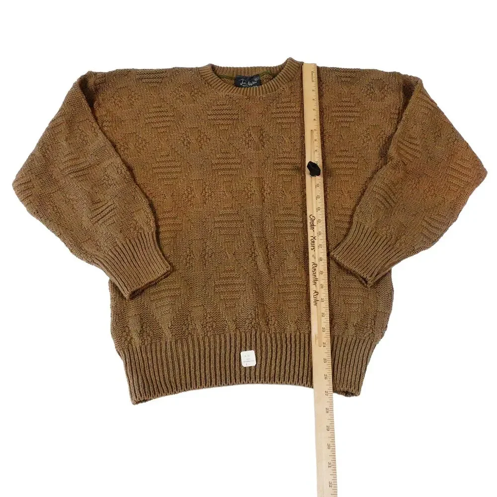 John Weitz Vintage Cable Geometric Knit Brown Sweater Made in the USA Large - Picture 5 of 8